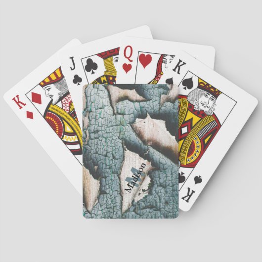 Rustiek oud blauw groen verf hout Custom Monogram Pokerkaarten (Achterkant)