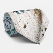 Rustiek oud blauw groen verf hout Custom Monogram Stropdas (Opgerold)