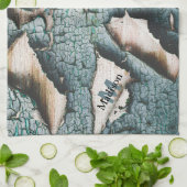 Rustiek oud blauw groen verf hout Custom Monogram Theedoek (Gevouwen)