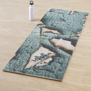 Rustiek oud blauw groen verf hout Custom Monogram Yogamat