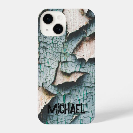 Rustiek oud blauw groen verf hout Custom name iPhone Hoesje (Achterkant)