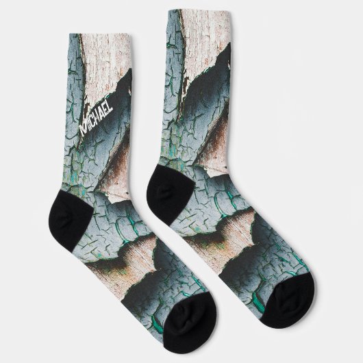 Rustiek oud blauw groen verf hout Custom name Sokken (Rechts)