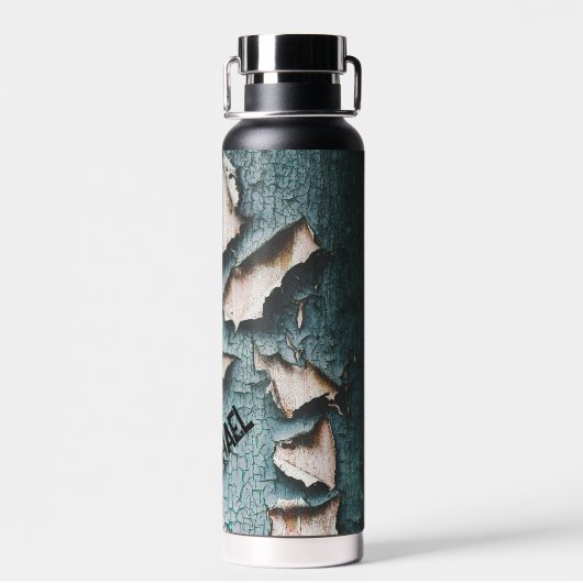 Rustiek oud blauw groen verf hout Custom name Waterfles (Achterkant)