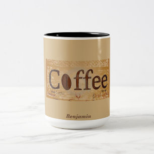 Rustiek Oud Bruin Koffiebonen Label Tweekleurige Koffiemok