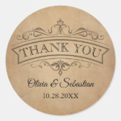 rustiek oud perkament Victoriaans bruiloft Ronde Sticker (Voorkant)