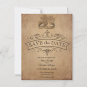  rustiek oud perkament Victoriaans bruiloft Save The Date (Voorkant)