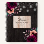 Rustiek Paarse Bloemen Hout Licht Recept Kookboek Notitieboek (Voorkant)
