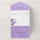 Rustiek Paarse Violets Goud Sparkle Diner All In One Uitnodiging (Buitenkant)