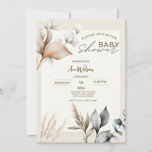 Rustiek Pampas Grass Boho baby shower Kaart (Voorkant)
