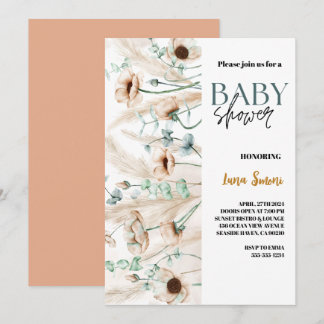 Rustiek Pampas Grass Boho Wildflower baby shower Kaart