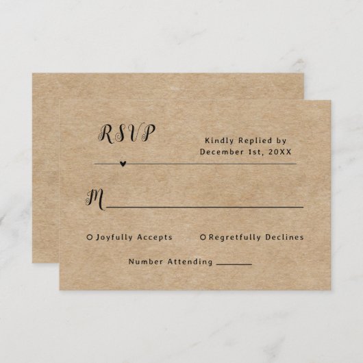Rustiek papier bruiloft RSVP Kaart (Voorkant / Achterkant)