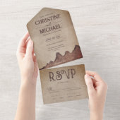 rustiek papier bruin bergen bruiloft all in one uitnodiging (Afscheurbaar)