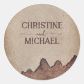  rustiek papier bruin bergen bruiloft ronde sticker (Voorkant)