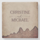 rustiek papier bruin bergen bruiloft stenen onderzetter (Voorkant)