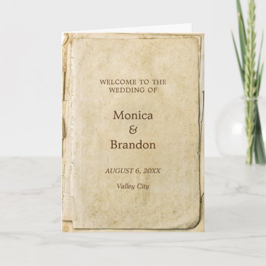 Rustiek papier vintage bruiloft programma (Voorkant)