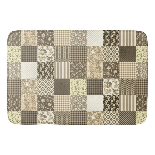 Rustiek Patchwork Beige Bruin Quiltpatroon Badmat (Voorkant)