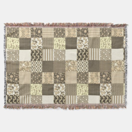 Rustiek  Patchwork Beige Quiltpatroon Deken (Voorkant)
