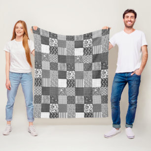 Rustiek Patchwork Grijs Quiltpatroon Fleece Deken