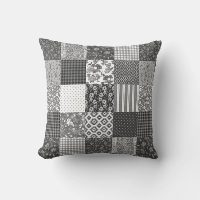 Rustiek  Patchwork Grijs Quiltpatroon Kussen (Voorkant)