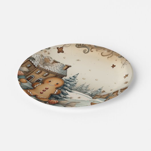 Rustiek peperkoek dorp papieren bordje (Gekanteld)