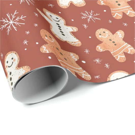 Rustiek peperkoek inpakpapier met sneeuwvlokken (Rol Hoek)