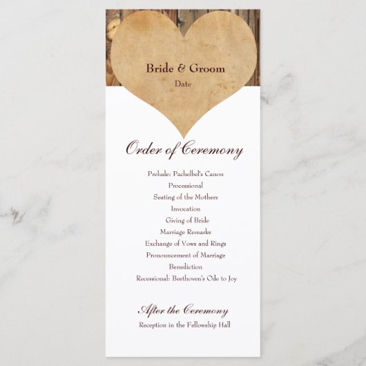 Rustiek perkament hart hout bruiloft programma (Achterkant)