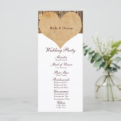 Rustiek perkament hart hout bruiloft programma (Staand voorkant)