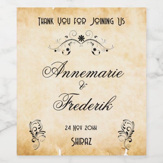 Rustiek  perkament wijn etiket (Enkel label)