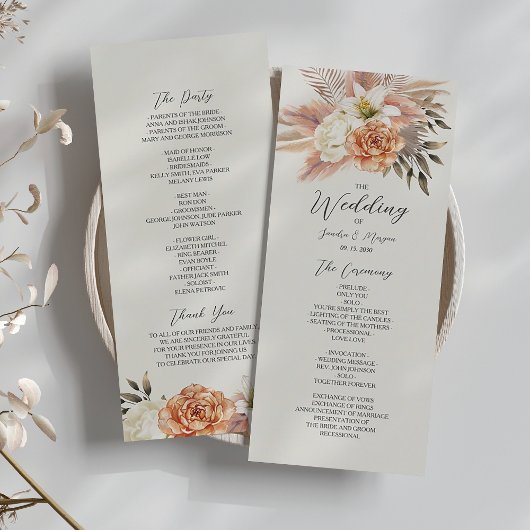 Rustiek Perzik Boho Bloemen Huwelijksprogramma Programma