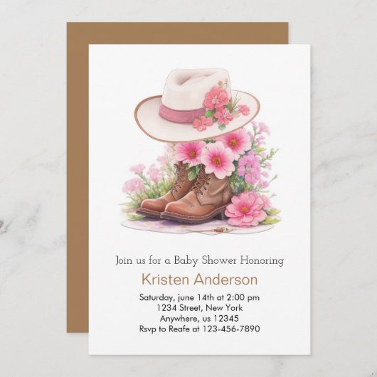 Rustiek Pet en Boot Waterverf Cowgirl Baby shower Kaart (Voorkant / Achterkant)