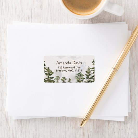 Rustiek Pine Forest Waterverf retouradres Etiket (Insitu)
