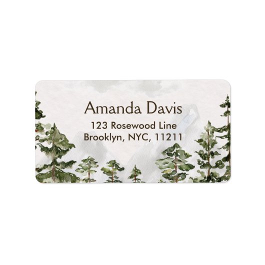 Rustiek Pine Forest Waterverf retouradres Etiket (Voorkant)