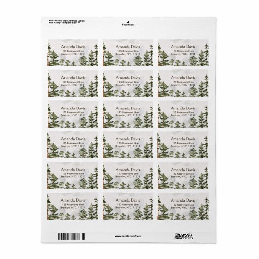 Rustiek Pine Forest Waterverf retouradres Etiket (Full Sheet)