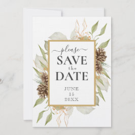 Rustiek Pinecone Lijst op wit SAVE THE DATE Kaart