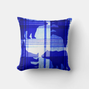 Rustiek plaid blauw beer gooikussen kussen