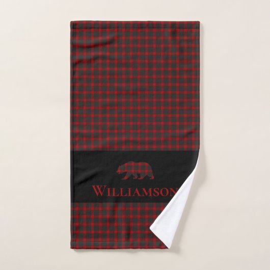 Rustiek Plaid Monogram Beer | Buffelrood Zwart Bad Handdoek (Handdoek)
