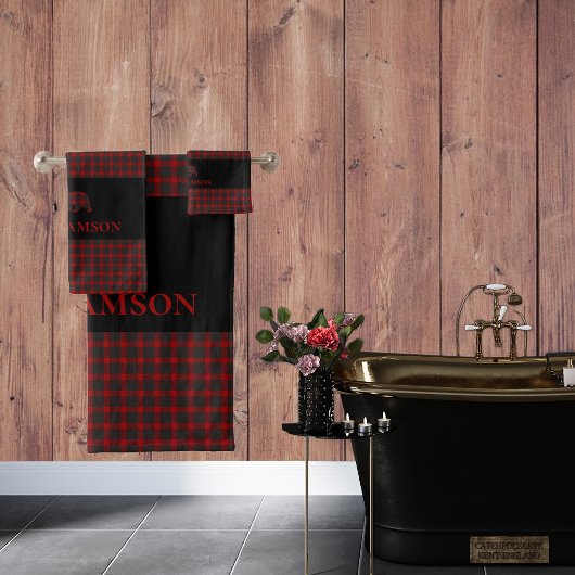 Rustiek Plaid Monogram Beer | Buffelrood Zwart Bad Handdoek