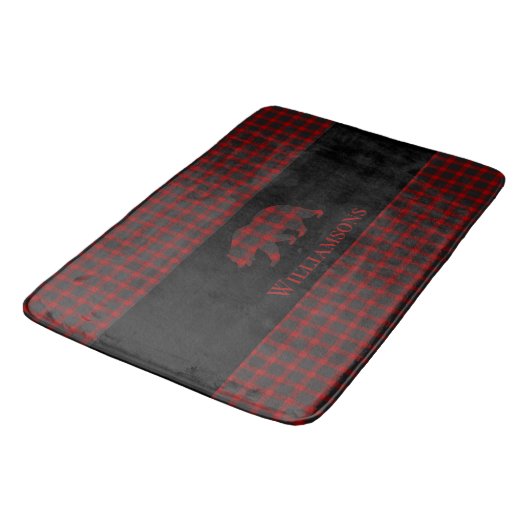 Rustiek Plaid Monogram Beer | Buffelrood Zwart Badmat (Gekanteld)
