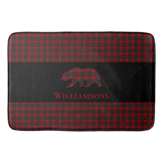 Rustiek Plaid Monogram Beer | Buffelrood Zwart Badmat (Voorkant)