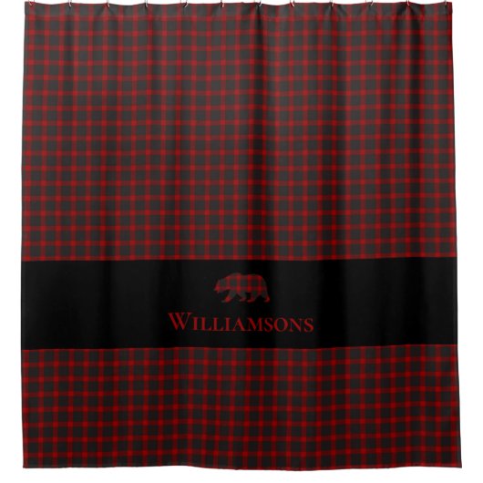 Rustiek Plaid Monogram Beer | Buffelrood Zwart Douchegordijn (Voorkant)