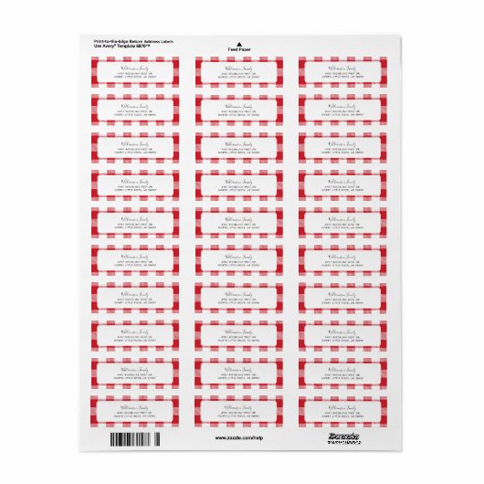 Rustiek Plaid Rood Wit Check retouradres Etiket (Full Sheet)