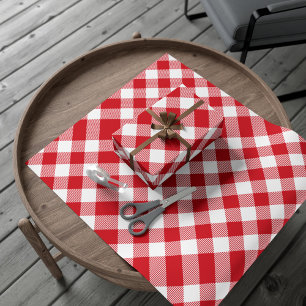 Rustiek Plaid White Red Gingham Rustiek Vakantie Cadeaupapier