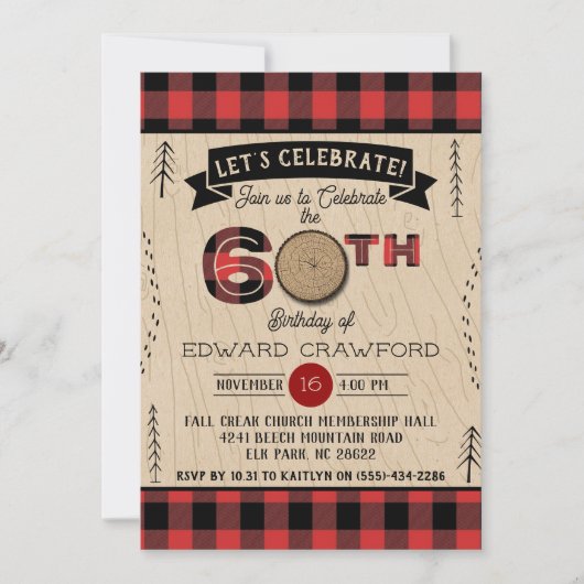 Rustiek Plaid Woodsy Volwassene 60e Verjaardagsfee Kaart (Voorkant)