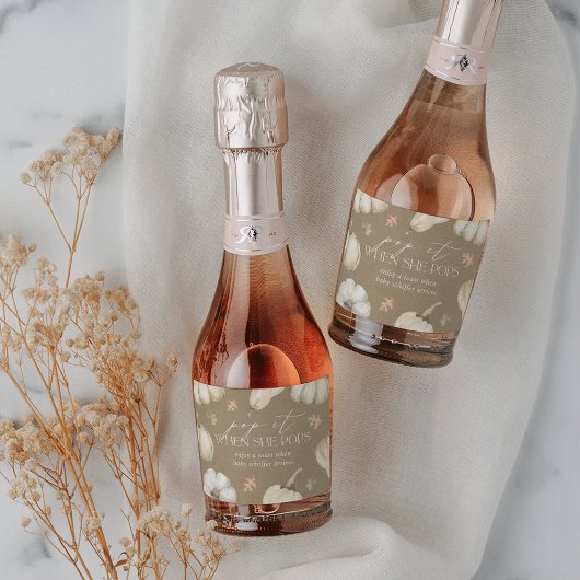 Rustiek pompoenen Baby shower Sparkling Wijnetiket