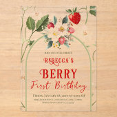 Rustiek Red Strawberry Theme Berry Eerste Verjaard Acryl Uitnodigingen (Voorkant)