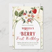 Rustiek Red Strawberry Theme Berry Eerste Verjaard Kaart (Voorkant)
