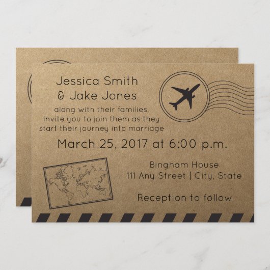 Rustiek, Reizen Thema Bruiloft Uitnodigen Kaart (Voorkant / Achterkant)