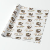 Rustiek rendier en slee groen en goud chic cadeaupapier (Uitgerold)