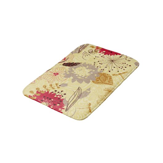 Rustiek retro bloemenpatroon beige en rood badmat (Gekanteld)
