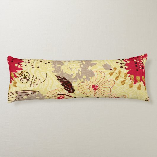 Rustiek retro bloemenpatroon beige en rood lichaamskussen (Achterkant)